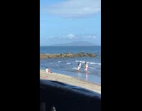 Two couples spin water beach 