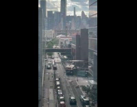 Materials falls down from building