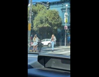 Woman brown top jacket pedestrian lane pictorial