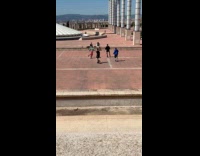 Four people tiktok dance with bouncy shoes 