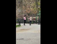 Two guys dance tiktok park light post