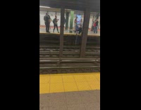 Police officer gets skateboard at the railway 