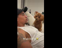 Dog standing next to guy on couch wants to go outside