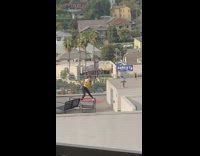 Yellow sweater red yoga mat rooftop dumbbell 