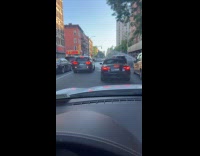 Collab WINY - Yellow SUV stop by fire hydrant spraying water