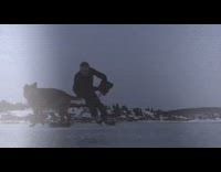guy black shirt ice skating in circles around dog 