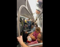 Collab Subway Creatures - Men bring their bikes in subway train