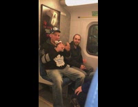 (DUPLICATE) Toronto Maple Leaf Jersey Man Chugs Ketchup on Subway