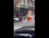 Woman photo shoot with street pipe steam