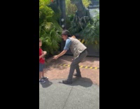 Little boy scared by dinosaur 