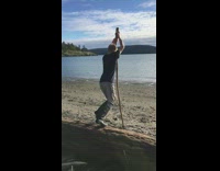 Guy tries to jump with big stick but falls on his back 