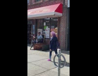 Guy tells lady nice hair dyed purple 