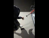 Guy bounces and catches hammer flip 