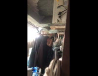 Sparrow cools down in front of fan