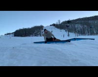 Guy on snowboard jumps rail scorpion fail 