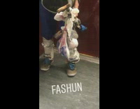 man wears plastic bags as clothes 