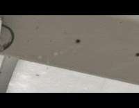 Water leak from hole drip down curved sideways