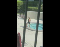 Old man photo shoot mini swimming pool