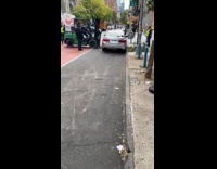 Guy lifts parked car with forklift and takes it away