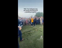 Man cheered by wedding guests miss golf swing