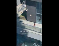 Woman lift dumbbells workout video shoot balcony building Part 1