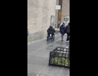 Old man ride mobility scooter honk at people