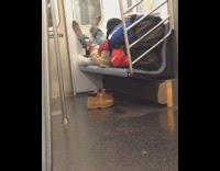 Collab Subway Creatures - Guy Takes Shoes Off Timberlands To Sleep On Subway Bench