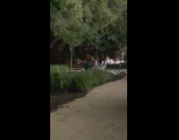 Woman headstand reveals underwear at hand statue