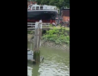 Man model walk boat dock video shoot