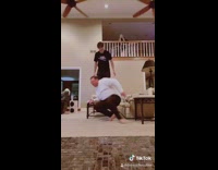 White shirt dad falls while dancing friends 