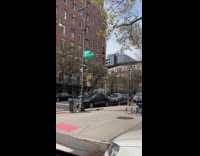 Shirtless man pull ups on pedestrian stoplight