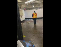 Smashed cement block from piece fallen from ceiling