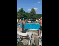 Man attempts to jump slipped in pool