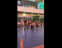 Four women group dance video times square