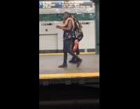 Collab Subway Creatures - Man carry python snake on shoulder subway