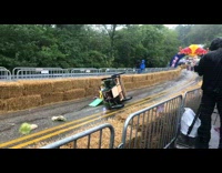 make shift car with waltermelons turns over