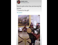 Red shirt girl points at tweet capitol 