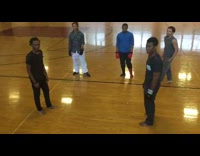 two guys boxing in basketball court gymnasium 