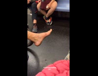 Collab Subway Creatures - Man ride rain sit crossed leg and barefoot
