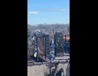 Snowman on rooftop wearing bra and mask 