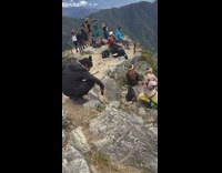 Woman yellow leggings bend knee pose mountain