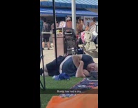 Bald old man sleep on grass park