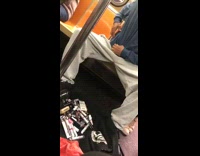 Man steals dozens of make up products and stashes it in his shirt, takes it out and puts it on subway train #BluePointWhatTheL
