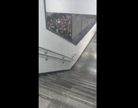 People crowded on the other side of the fence at the train station