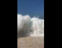 Huge Sea Waves Crash on People at Beach