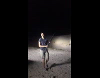 Blue shirt guy throws can shoots it 