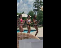 Three girls film tiktok dance community pool