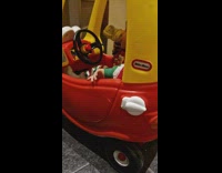 Dad pulls over and questions baby in toy car crash