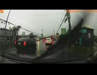 Electric line exploded on the utility pole while it rains