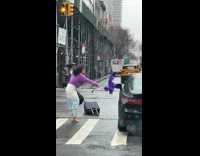 Woman tries to smash car with umbrella